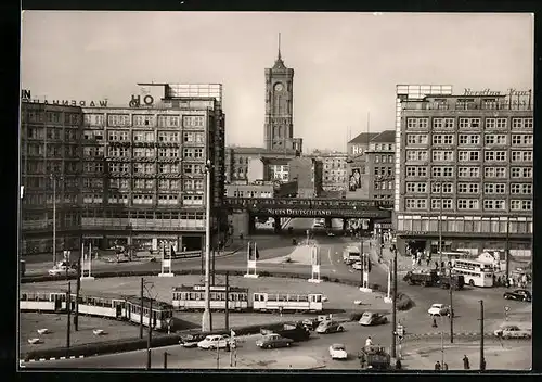 AK Berlin, Alexanderplatz mit Strassenbahn