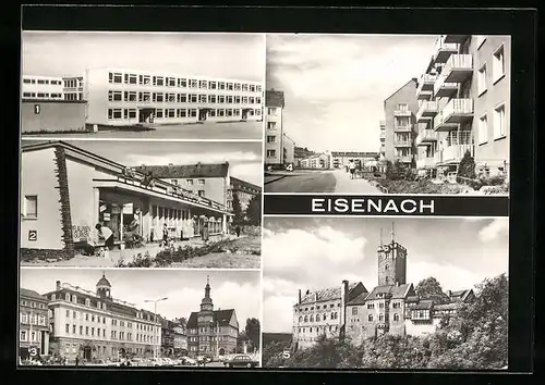 AK Eisenach, Polytechnische Oberschule i. Neubaugebiet, HO-Lebensmittel-Kaufhalle, Fritz-Heckert-Strasse, Wartburg