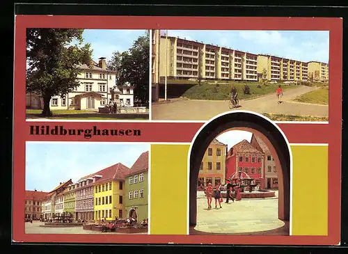 AK Hildburghausen / Thür., Theater, Neubaugebiet, Markt und Marktbrunnen