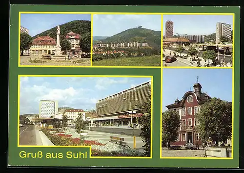 AK Suhl / Thür., Blick zum Ringberghaus, Zentrum, Wilhelm-Pieck-Strasse, Rathaus