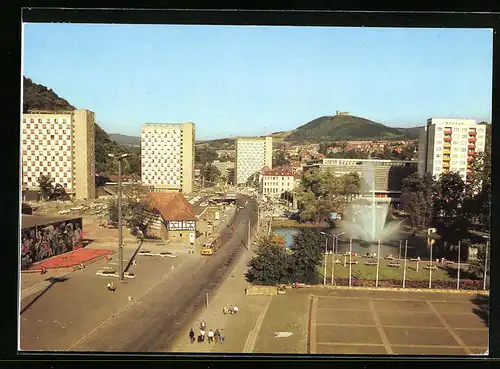 AK Suhl / Thür., Blick vom Stadtzentrum zum Ringberg mit dem VdgB-Ferienheim Ringberghaus