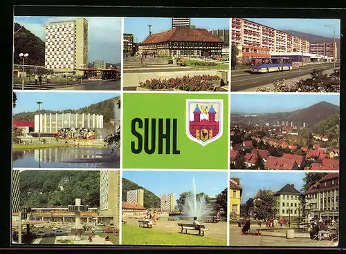 AK Suhl / Thür., Waffenmuseum, Wilhelm-Pieck-Strasse, Stadthalle der Freundschaft, Blick vom Döllberg