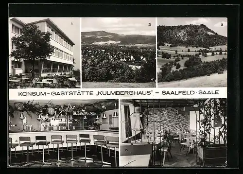 AK Saalfeld / Saale, Konsum-Gaststätte Kulmberghaus, Ortsansicht aus der Vogelschau