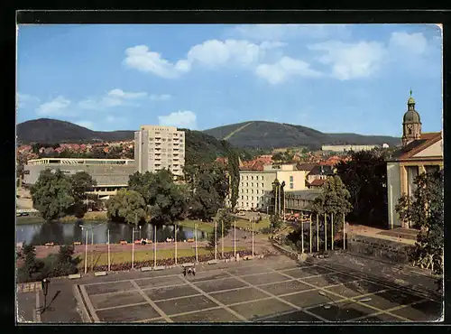 AK Suhl / Thür., Warenhaus CENTRUM, Wohnhochhaus und Interhotel Thüringen Tourist