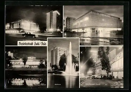 AK Suhl / Thür., Centrum-Warenhaus mit Hochhaus, Hotel Thüringen-Tourist