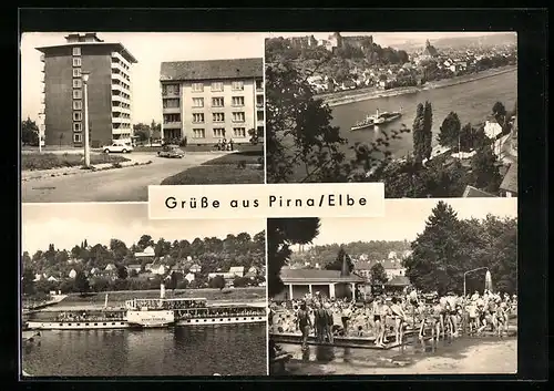 AK Pirna / Elbe, Teilansicht, Pirna-Copitz, Blick zur Gaststätte Schöne Höhe, Geibeltbad