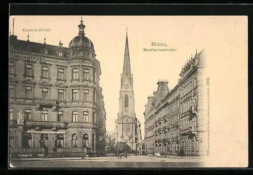 AK Mainz, Central-Hotel und Bonifaciuskirche