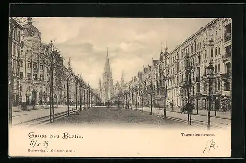 AK Berlin-Charlottenburg, Tauenzienstrasse mit Kirche im Hintergrund