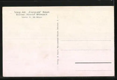 AK Büsum, Gasthaus Erlengrund, Bes. Heinrich Wittmaack, Garten mit Beetanlagen