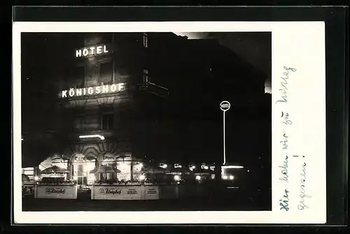 AK Mainz, Hotel Königshof bei Nacht