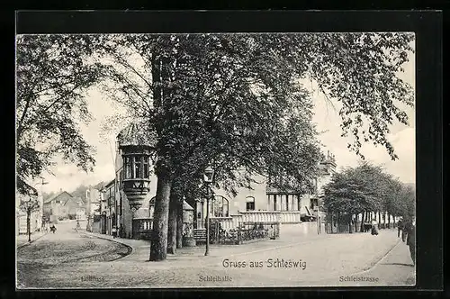 AK Schleswig, Schleistrasse mit Schleihalle und Lollfuss