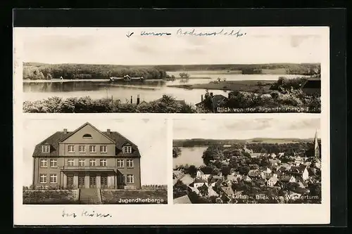 AK Eutin, Jugendherberge, Totale vom Wasserturm aus gesehen, Landschaftsbild