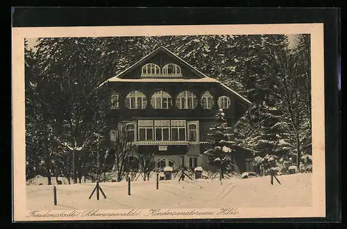 AK Freudenstadt / Schwarzwald, Kindersanatorium Hilde im Winter