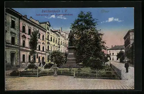 AK Reichenbach i. V., Solbrigsplatz mit Bismarckdenkmal