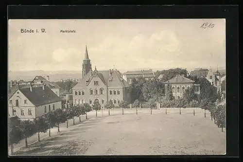 AK Bünde i. W., Marktplatz aus der Vogelschau