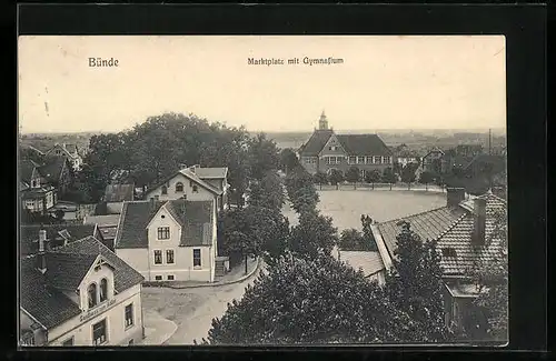 AK Bünde i. W., Marktplatz mit Gymnasium