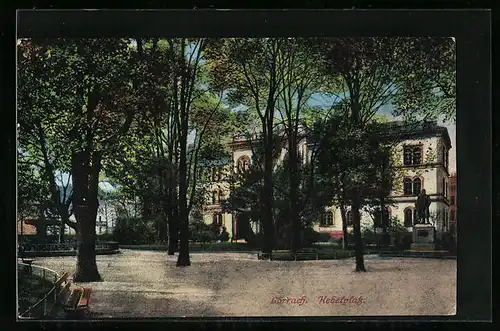 AK Lörrach, Hebelplatz mit Denkmal und Gebäude