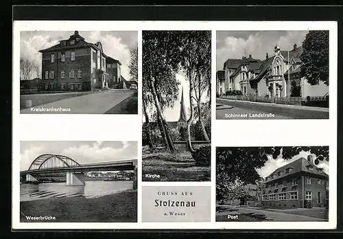 AK Stolzenau a. Weser, Post, Schninnaer Landstrasse, Kreiskrankenhaus