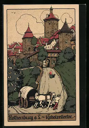 Steindruck-AK Rothenburg o. T., Kobolzellertor