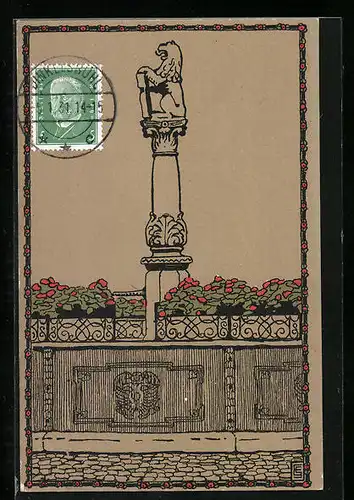 Steindruck-AK Dinkelsbühl, Löwenbrunnen