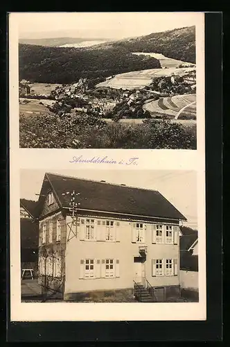 AK Arnoldshain i. Ts., Gasthaus zum Taunus, Ortsansicht aus der Vogelschau