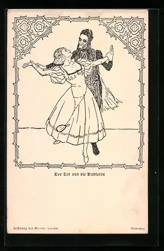AK Totentanz, der Tod und die Buhlerin