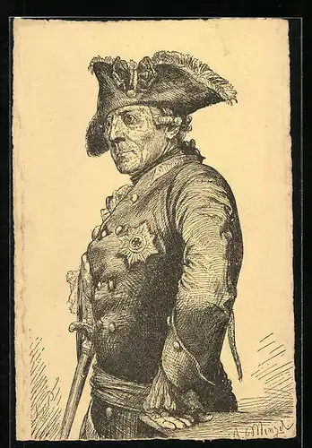 Künstler-AK Portrait des stattlichen König Friedrich II. in Uniform