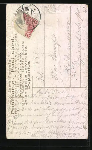 Präge-AK Am Eltergrab, trauernde Frau mit Blumenkranz am Ortsrand