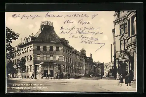 AK Schwenningen a. N., Hindenburgstrasse mit Postamt