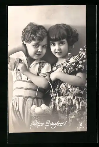 Foto-AK RPH Nr. 4782 /6: Kinder mit Korb voller Ostereiern wünschen ein frohes Osterfest