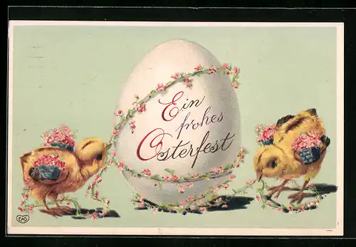 AK Osterküken schmücken Osterei