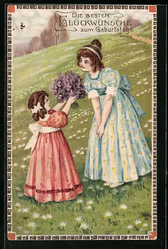 AK Mädchen gratuliert Dame zum Geburtstag