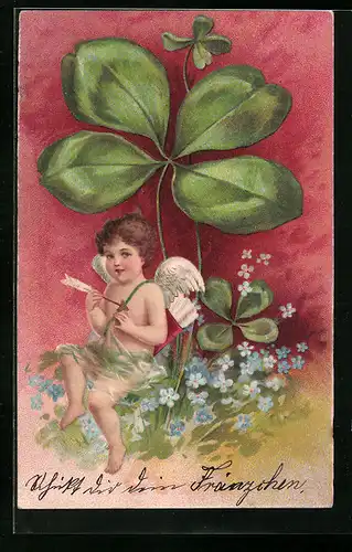 AK Amor mit Kleeblättern