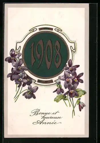 AK Jahreszahl 1908 mit Veilchen
