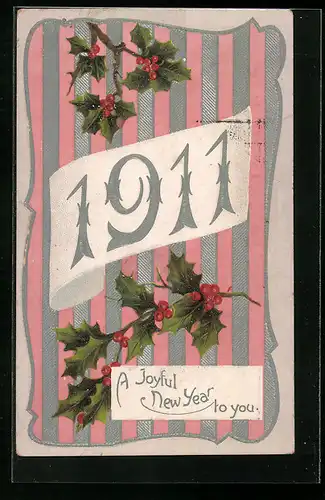 AK Jahreszahl 1911, Stechpalmenzweige
