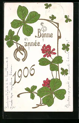 AK Bonne année, Kleeblatt mit Jahreszahl 1906