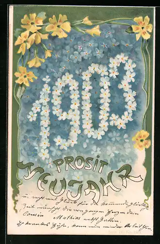 AK Blüten bilden die Jahreszahl 1905, Prosit Neujahr