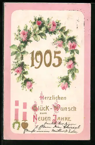AK Jahreszahl 1905 im Blütenkranz