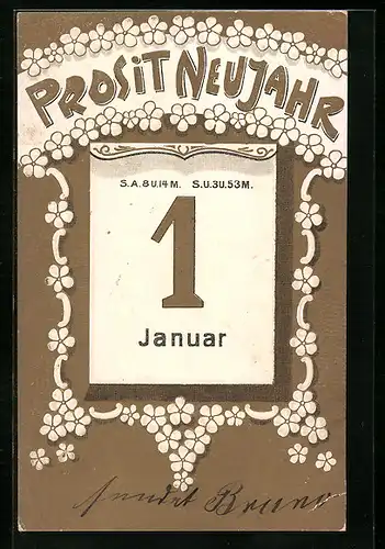 AK Prosit Neujahr, Kalenderblatt 1. Januar