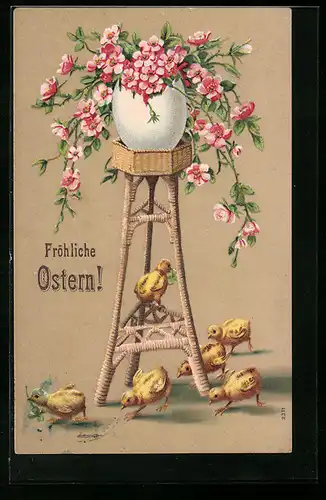 AK Osterküken, Ei mit Blüten