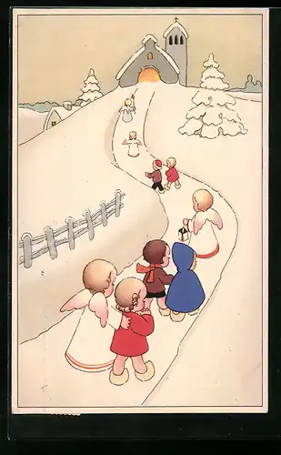 AK Engel begleiten Kinder in die Kirche