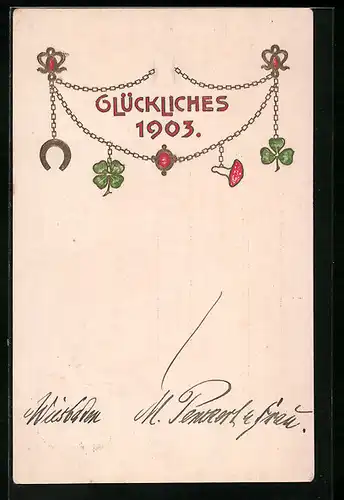 AK Neujahr 1903, Hufeisen, Kleeblatt