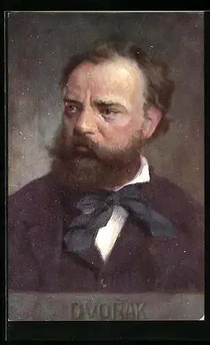 Künstler-AK Portrait Dvorak mit Vollbart in Anzug mit Weste und Schleife