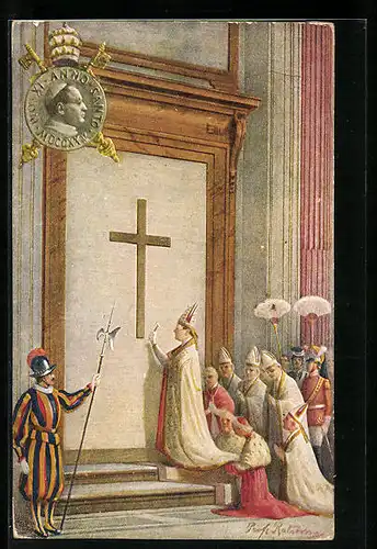 Künstler-AK Papst Pius XI. segnet das Kreuz