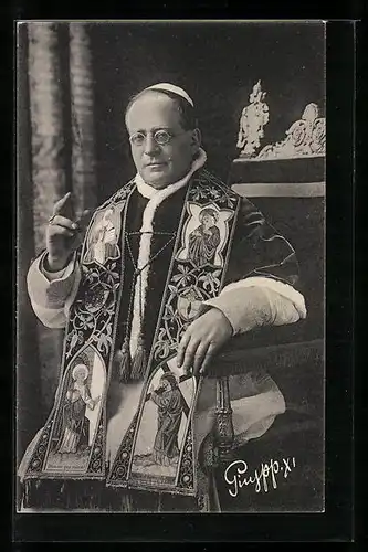 AK Papst Pius XI. mit prunkvoller Stola