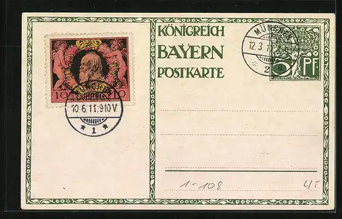 Künstler-AK Mädchen halten eine Rosengirlande über das Porträt des Prinzregenten Luitpold von Bayern