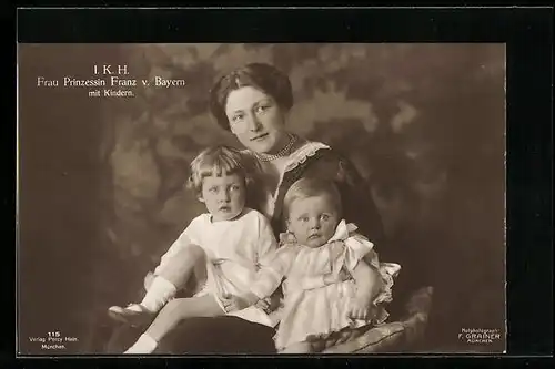 AK Prinzessin Franz von Bayern mit Kindern