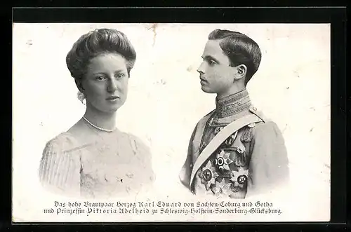 AK Das hohe Brautpaar Herzog Karl Eduard von Sachsen-Coburg-Gotha, Prinzessin Viktoria Adelheid