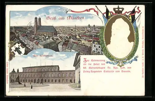 AK München-Neuhausen, Königsbau, Panorama, Prinzregent Luitpold von Bayern