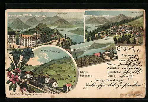 Lithographie Rigi Kaltbad, Kulm, Klösterli, Känzeli, Bahnhof